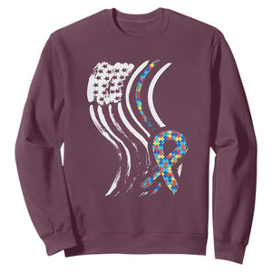 Autism Awareness Sweatshirt Spectrum Ribbon American Flag TS01 Maroon Printyourwear