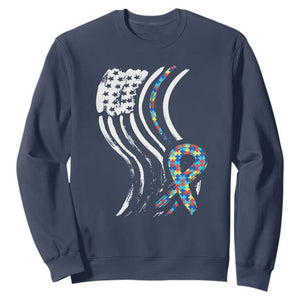 Autism Awareness Sweatshirt Spectrum Ribbon American Flag TS01 Navy Printyourwear