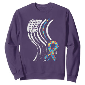 Autism Awareness Sweatshirt Spectrum Ribbon American Flag TS01 Purple Printyourwear