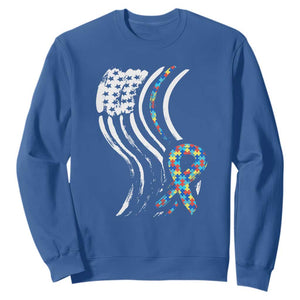 Autism Awareness Sweatshirt Spectrum Ribbon American Flag TS01 Royal Blue Printyourwear