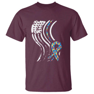 Autism Awareness T Shirt Spectrum Ribbon American Flag TS01 Maroon Printyourwear
