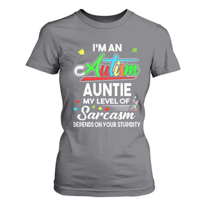 Autism Aunt T Shirt For Women I'm An Autism Auntie My Level Of Sarcams Depends On Your Stupidity Spectrum Ribbon TS01 Charcoal Printyourwear