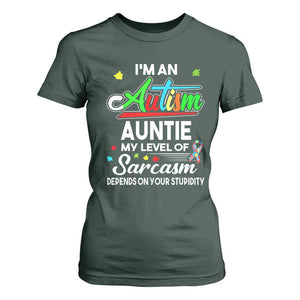 Autism Aunt T Shirt For Women I'm An Autism Auntie My Level Of Sarcams Depends On Your Stupidity Spectrum Ribbon TS01 Dark Forest Green Printyourwear