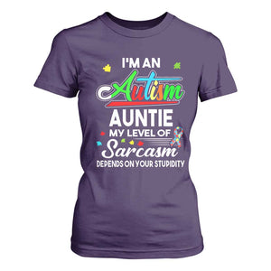 Autism Aunt T Shirt For Women I'm An Autism Auntie My Level Of Sarcams Depends On Your Stupidity Spectrum Ribbon TS01 Purple Printyourwear