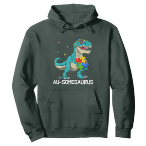 Dinosaur Autism Hoodie Au-somesaurus Word Pun Puzzle Piece TS01 Dark Forest Green Printyourwear