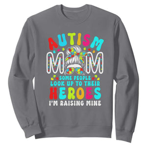 Autism Mom Sweatshirt Some People Look Up to Heroes I'm Raising Mine Messy Bun Mother TS01 Charcoal Printyourwear