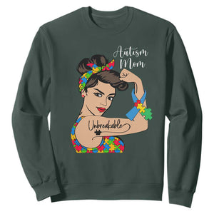 Autism Mom Sweatshirt Unbreakable Woman TS01 Dark Forest Green Printyourwear
