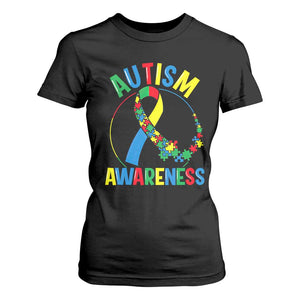 Autism Awareness T Shirt For Women Spectrum Ribbon TS01 Black Printyourwear