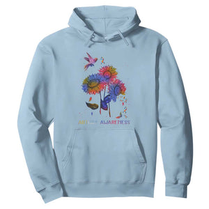 Autism Awareness Hoodie Colorful Sunflower With Bird Spectrum Ribbon TS01 Light Blue Printyourwear
