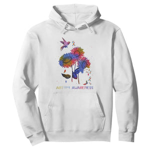 Autism Awareness Hoodie Colorful Sunflower With Bird Spectrum Ribbon TS01 White Printyourwear