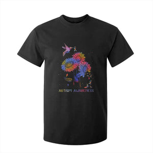 Autism Awareness T Shirt For Kid Colorful Sunflower With Bird Spectrum Ribbon TS01 Black Printyourwear