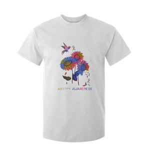 Autism Awareness T Shirt For Kid Colorful Sunflower With Bird Spectrum Ribbon TS01 White Printyourwear