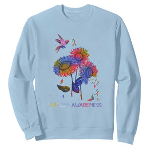 Autism Awareness Sweatshirt Colorful Sunflower With Bird Spectrum Ribbon TS01 Light Blue Printyourwear