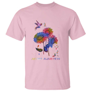 Autism Awareness T Shirt Colorful Sunflower With Bird Spectrum Ribbon TS01 Light Pink Printyourwear
