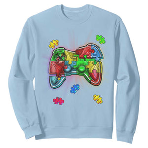 Autism Awareness Gamer Sweatshirt Video Game Control Puzzle Piece TS01 Light Blue Printyourwear