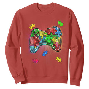 Autism Awareness Gamer Sweatshirt Video Game Control Puzzle Piece TS01 Red Printyourwear