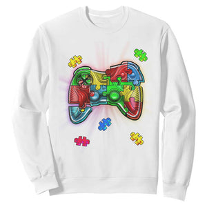 Autism Awareness Gamer Sweatshirt Video Game Control Puzzle Piece TS01 White Printyourwear