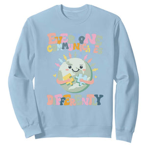 Autism Acceptance Sweatshirt Everyone Communicates Differently Embrace Autism Be Kind TS01 Light Blue Printyourwear
