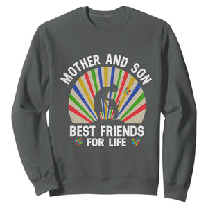 Autism Mom Sweatshirt Mother And Son Best Friends For Life Retro TS01 Dark Heather Printyourwear