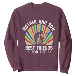 Autism Mom Sweatshirt Mother And Son Best Friends For Life Retro TS01 Maroon Printyourwear
