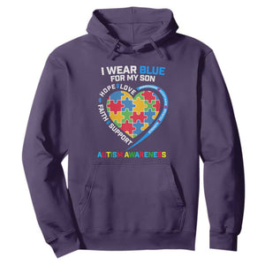 Autism Parents Hoodie I Wear Blue For My Son, Understanding Acceptance Courage Strength, Puzzle Heart TS01 Purple Printyourwear