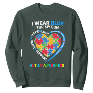 Autism Parents Sweatshirt I Wear Blue For My Son, Understanding Acceptance Courage Strength, Puzzle Heart TS01 Dark Forest Green Printyourwear