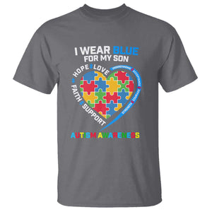Autism Parents T Shirt I Wear Blue For My Son, Understanding Acceptance Courage Strength, Puzzle Heart TS01 Charcoal Printyourwear