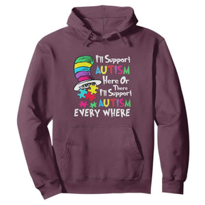 Autism Awarenes Hoodie I'll Support Autism Every Where TS01 Maroon Printyourwear