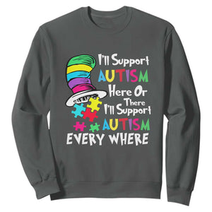 Autism Awarenes Sweatshirt I'll Support Autism Every Where TS01 Dark Heather Printyourwear