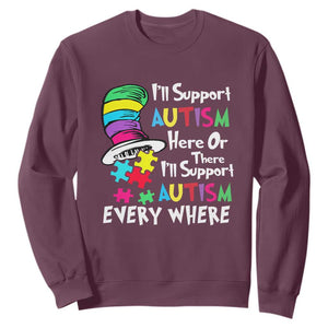Autism Awarenes Sweatshirt I'll Support Autism Every Where TS01 Maroon Printyourwear