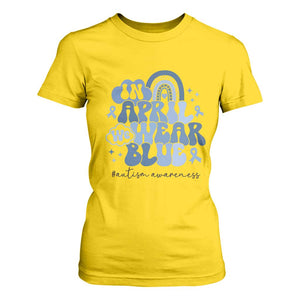 Autism Awareness T Shirt For Women In April We Wear Blue Rainbow Retro Groovy TS01 Daisy Printyourwear