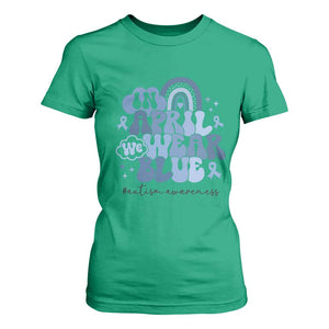 Autism Awareness T Shirt For Women In April We Wear Blue Rainbow Retro Groovy TS01 Irish Green Printyourwear