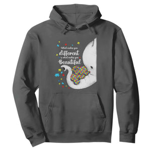 Elephant Autism Hoodie What Makes You Different Is What Makes You Beautiful Puzzle Pieces TS01 Dark Heather Printyourwear