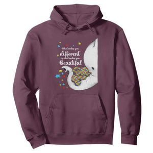 Elephant Autism Hoodie What Makes You Different Is What Makes You Beautiful Puzzle Pieces TS01 Maroon Printyourwear