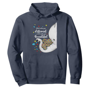 Elephant Autism Hoodie What Makes You Different Is What Makes You Beautiful Puzzle Pieces TS01 Navy Printyourwear