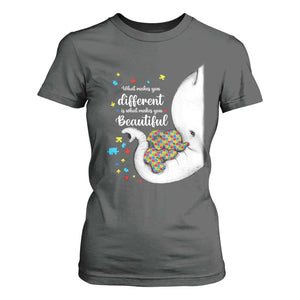 Elephant Autism T Shirt For Women What Makes You Different Is What Makes You Beautiful Puzzle Pieces TS01 Dark Heather Printyourwear