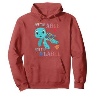 Turtle Autism Hoodie See The Able Not The Label Puzzle Pieces TS01 Red Printyourwear