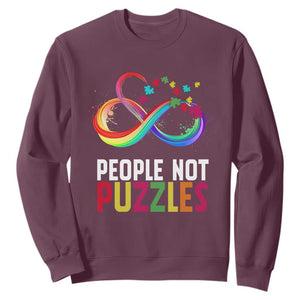 Autism Acceptance Sweatshirt People Not Puzzles Spectrum Infinity TS01 Maroon Printyourwear