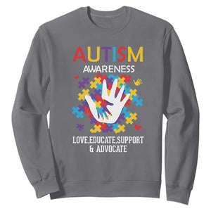 Autism Awareness Sweatshirt Love Educate Support Advocate TS01 Charcoal Printyourwear