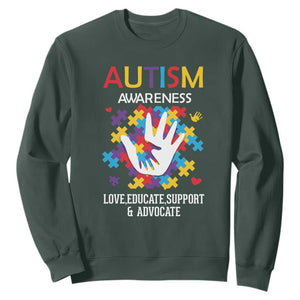 Autism Awareness Sweatshirt Love Educate Support Advocate TS01 Dark Forest Green Printyourwear