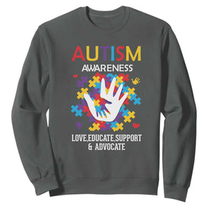 Autism Awareness Sweatshirt Love Educate Support Advocate TS01 Dark Heather Printyourwear