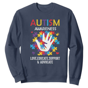 Autism Awareness Sweatshirt Love Educate Support Advocate TS01 Navy Printyourwear