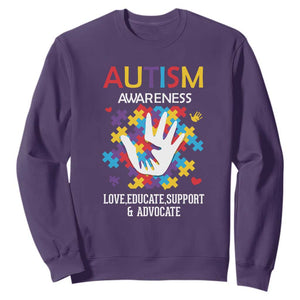 Autism Awareness Sweatshirt Love Educate Support Advocate TS01 Purple Printyourwear