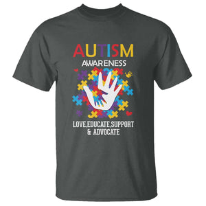 Autism Awareness T Shirt Love Educate Support Advocate TS01 Dark Heather Printyourwear