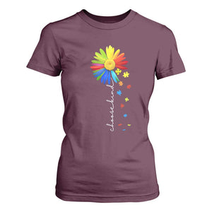 Sunflower Autism T Shirt For Women Choose Kind Rainbow Puzzle Piece TS01 Maroon Printyourwear
