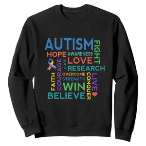 Autism Support Sweatshirt Warriors Fight Hope Love Courage Believe Win TS01 Black Printyourwear