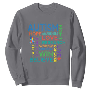Autism Support Sweatshirt Warriors Fight Hope Love Courage Believe Win TS01 Charcoal Printyourwear