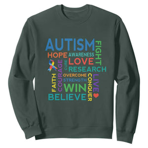 Autism Support Sweatshirt Warriors Fight Hope Love Courage Believe Win TS01 Dark Forest Green Printyourwear