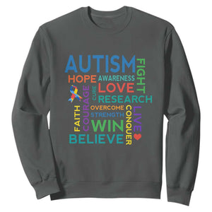 Autism Support Sweatshirt Warriors Fight Hope Love Courage Believe Win TS01 Dark Heather Printyourwear