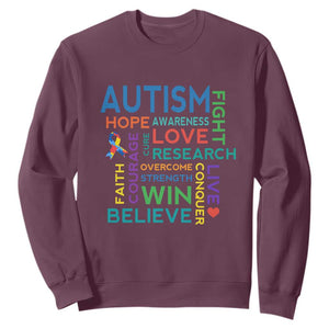 Autism Support Sweatshirt Warriors Fight Hope Love Courage Believe Win TS01 Maroon Printyourwear